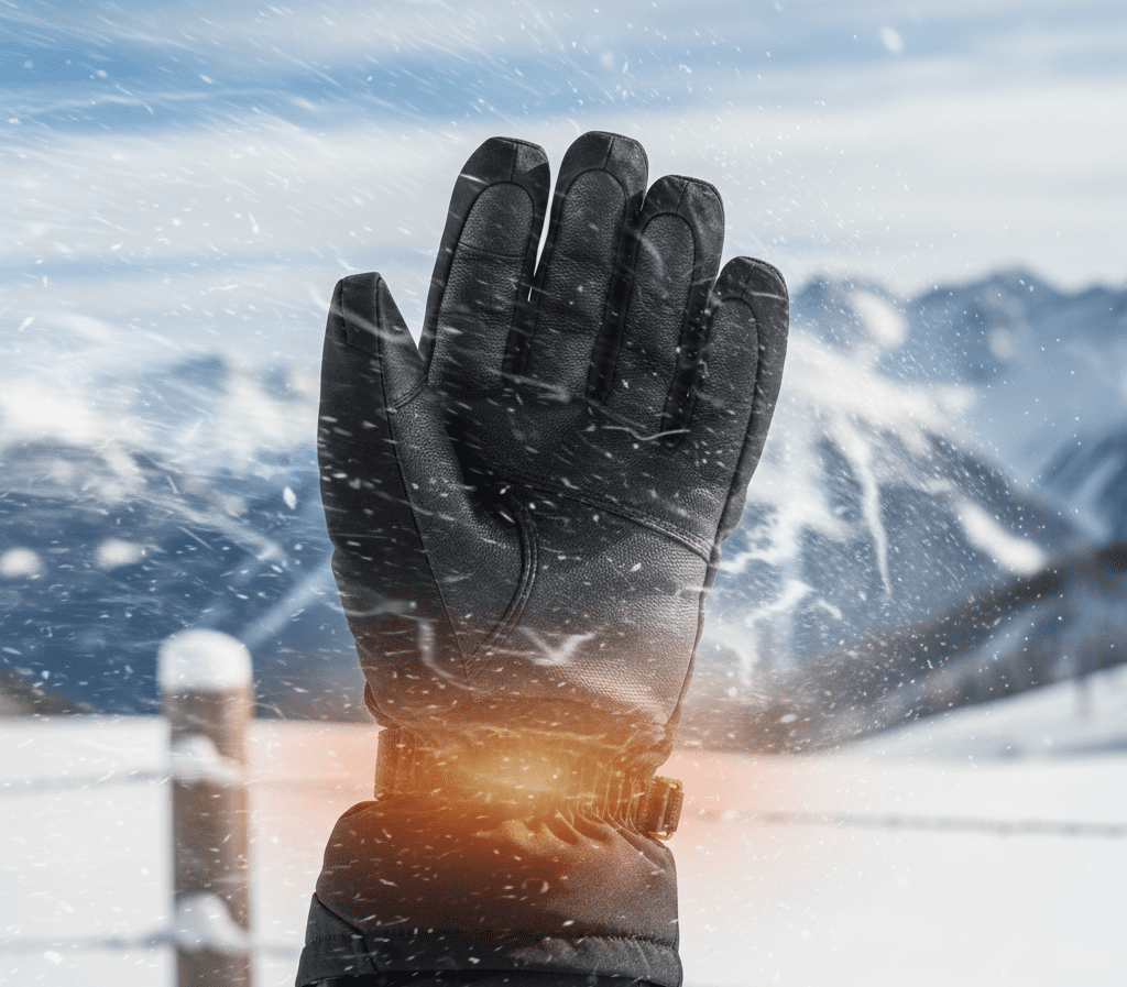 Ski gloves keeping hands warm by blocking wind