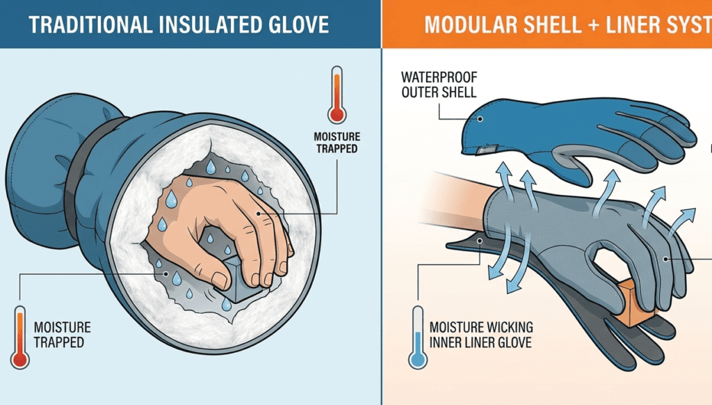 insulated ski gloves vs shell liner system