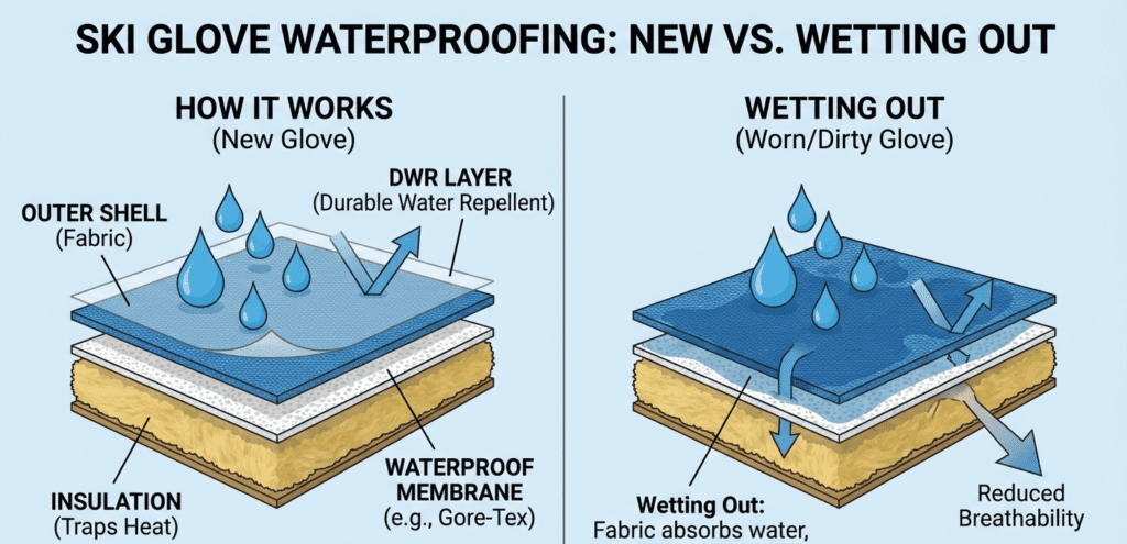 ski glove waterproofing layers and wetting out