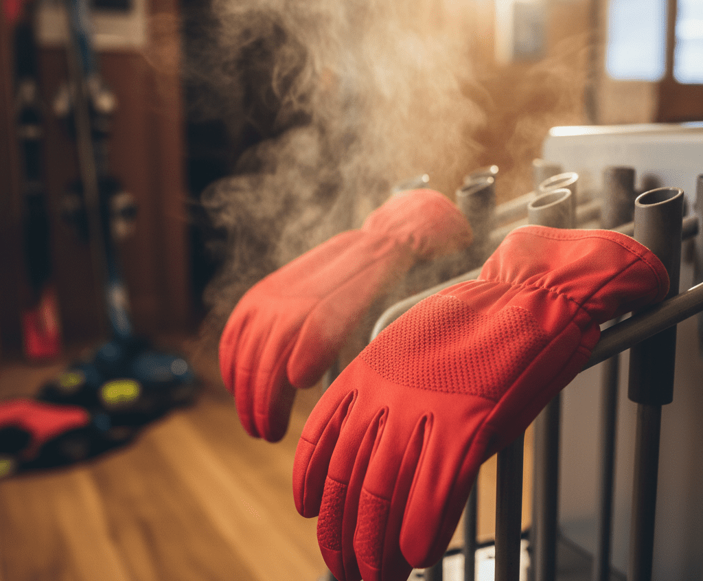 drying ski glove liners with airflow to prevent moisture buildup