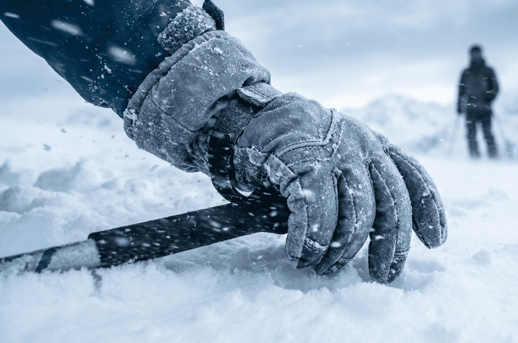 Why ski gloves feel stiff in extreme cold on snowy slopes