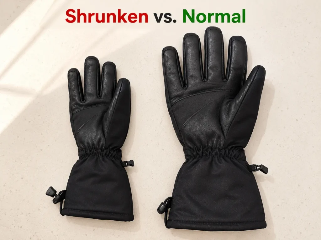 Shrunken glove shown next to a normal-sized matching pair