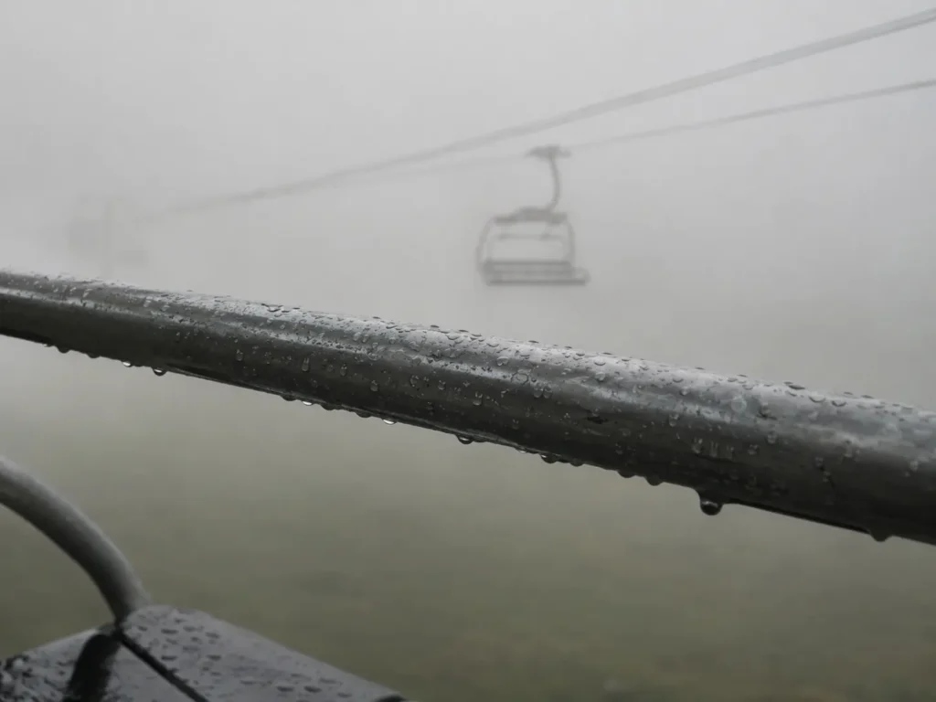 Wet metal chairlift safety bar