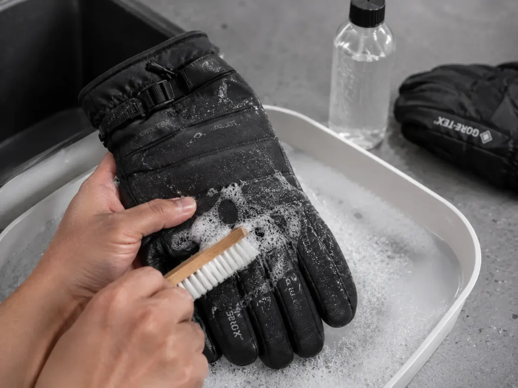 Cleaning outdoor gear fabric before treatment