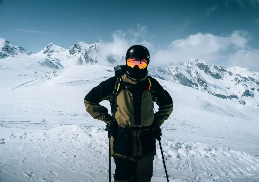 Skier's cold hands in winter conditions