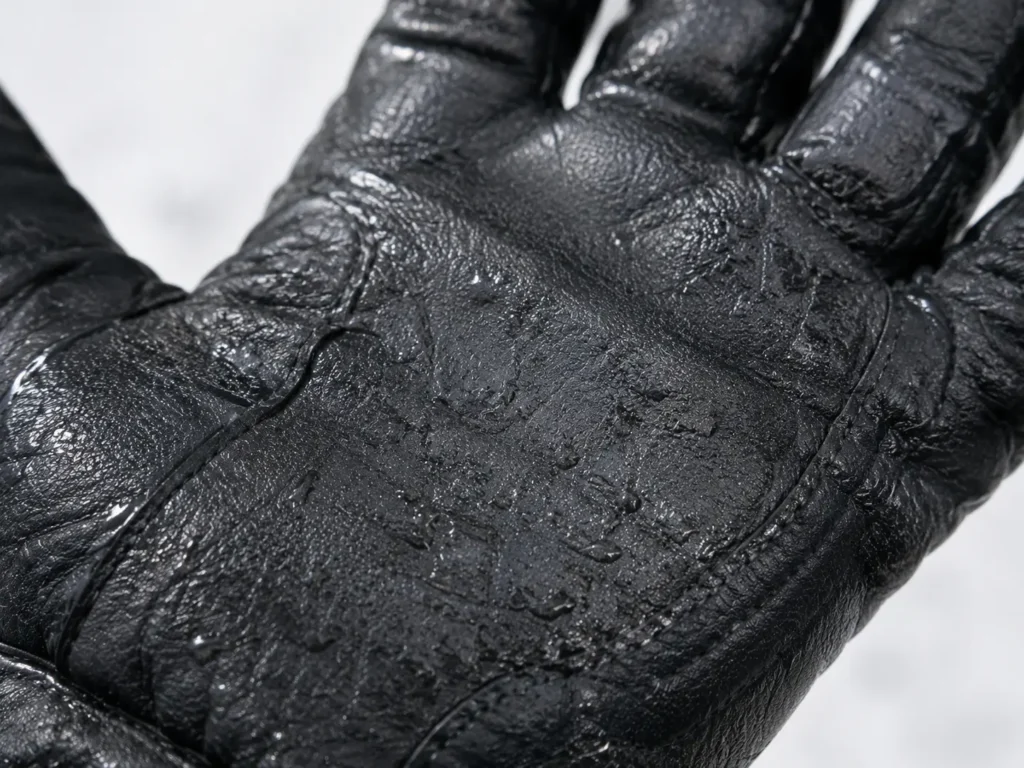 Close-up of wet leather surface losing texture