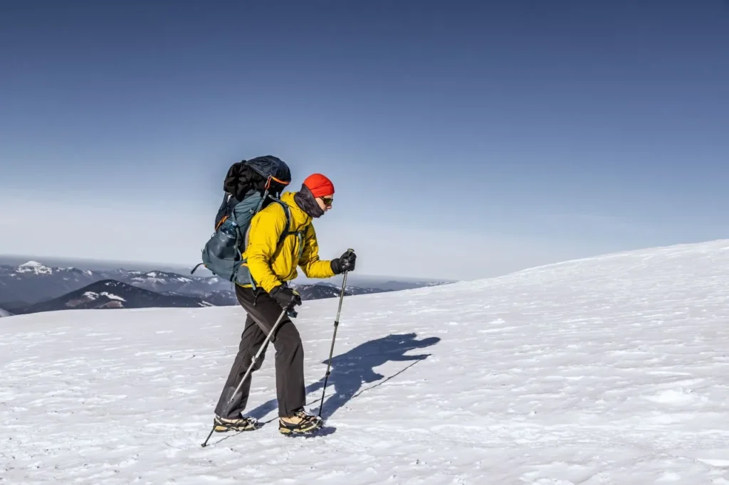 Mountaineer at high altitude near a summit