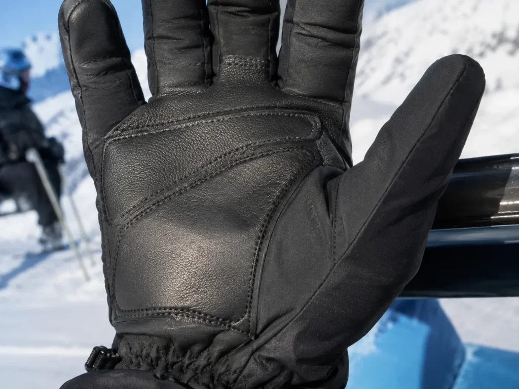 Close-up of a reinforced glove palm patch
