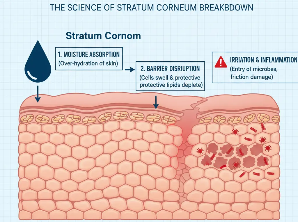 Diagram showing how moisture leads to why do ski glove liners cause skin irritation.