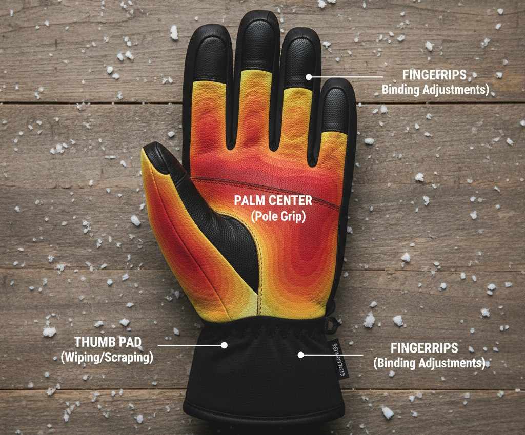  ski glove showing specific areas where snow and ice damage ski gloves first 