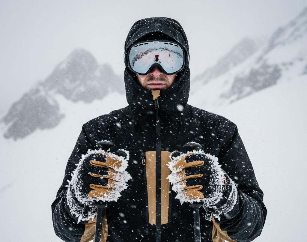 frozen ice crystals on a glove palm illustrating how snow and ice damage ski gloves