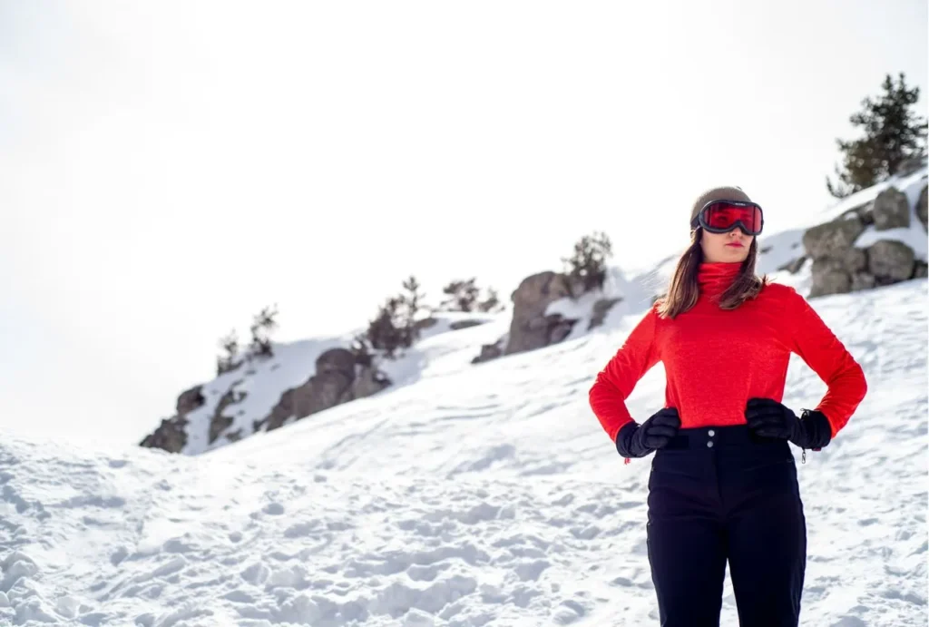 Backcountry skier wearing a softshell touring glove