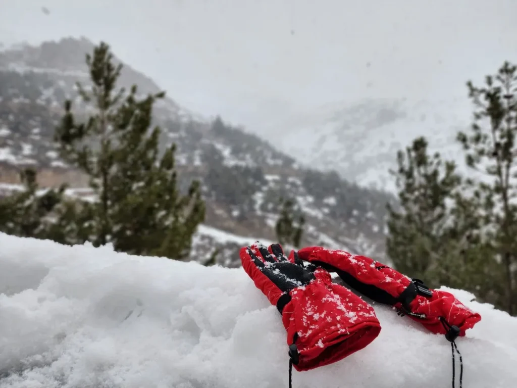 Gore-Tex ski glove in stormy wet snow conditions