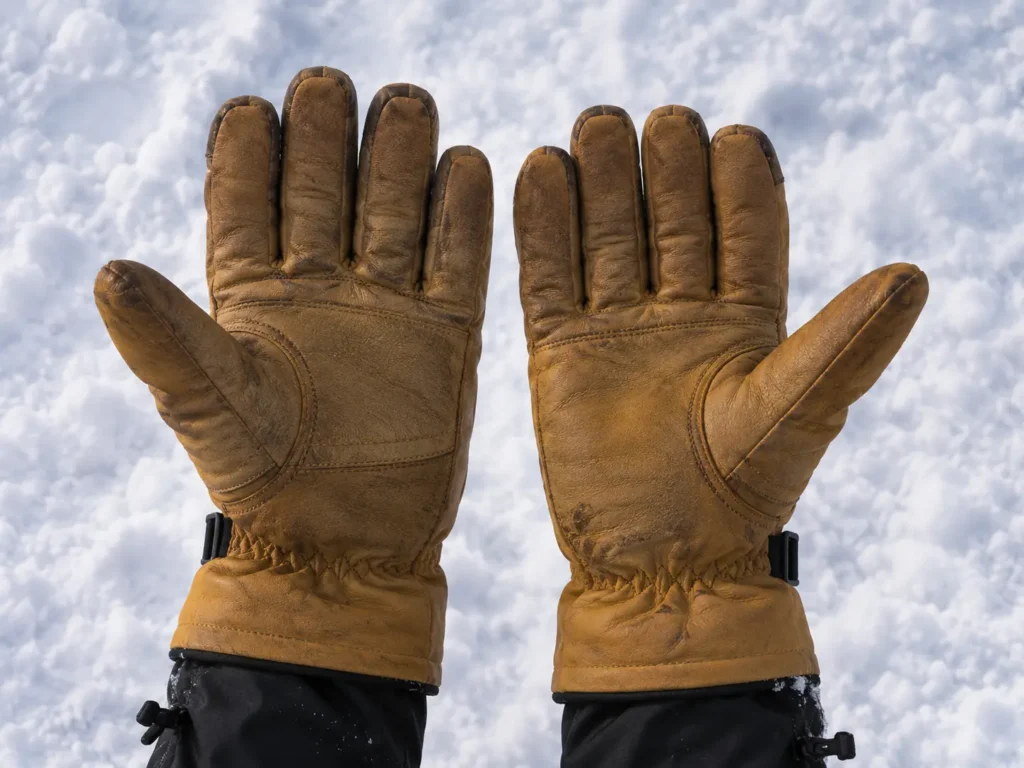 Worn leather glove palm showing wear pattern