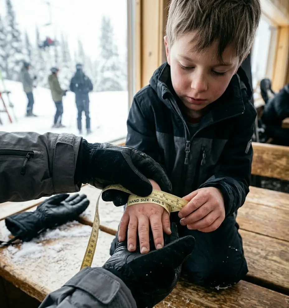 Measuring a child's hand to ensure the correct fit and warmth for ski gloves