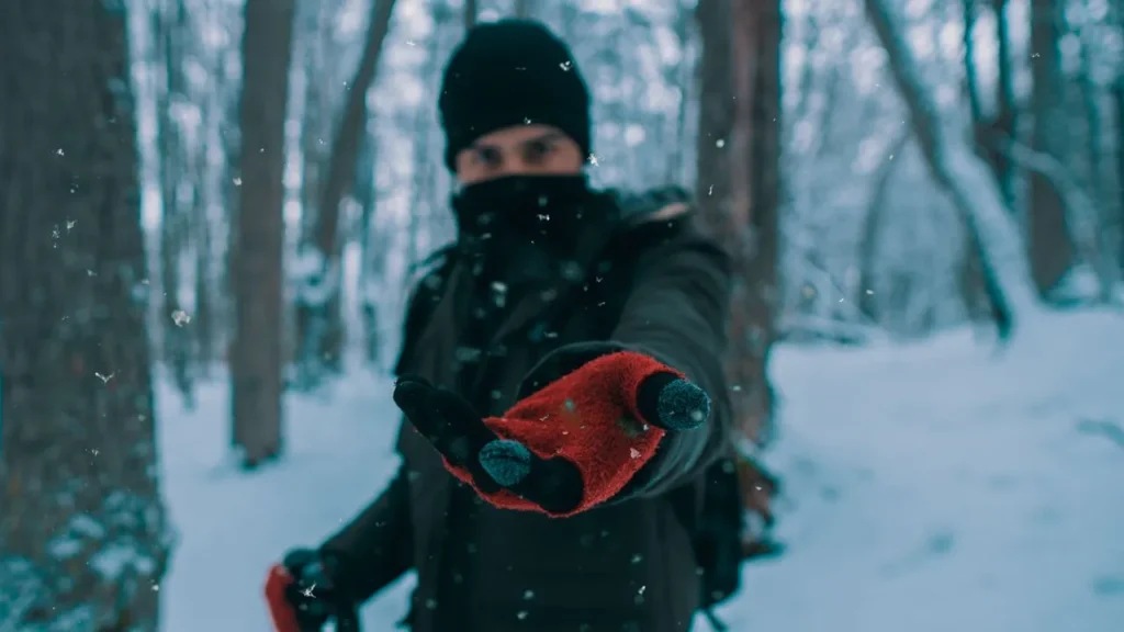 Budget insulated winter gloves in the snow
