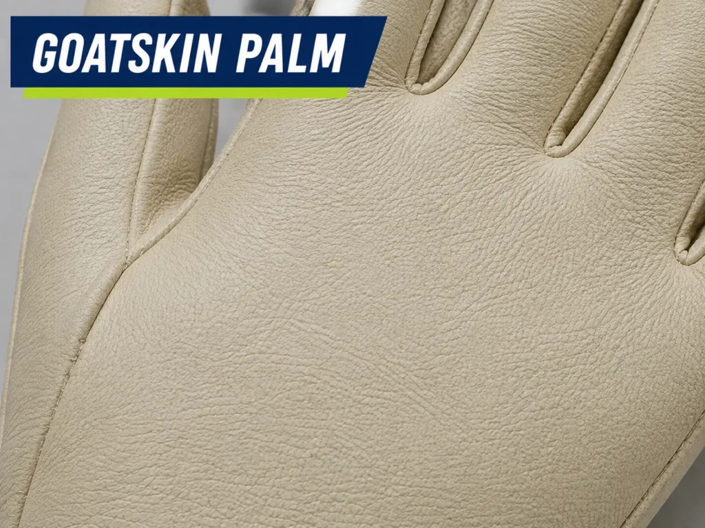 close-up of a goatskin leather ski glove palm
