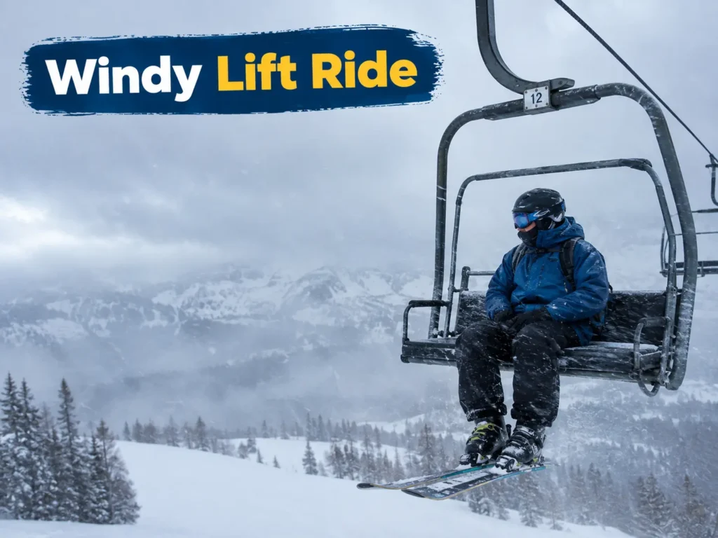 Chairlift exposed to wind on a cold day