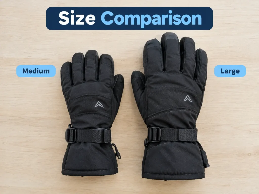 Comparing two ski glove sizes side by side