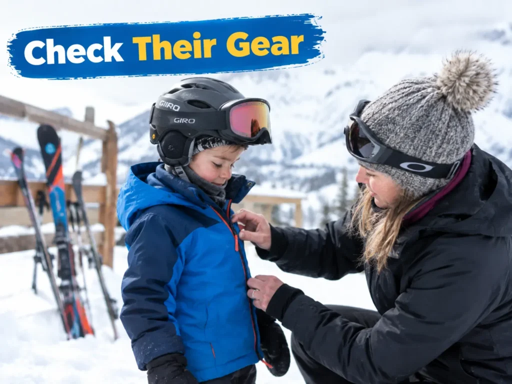 Parent checking a child's cold-weather gear