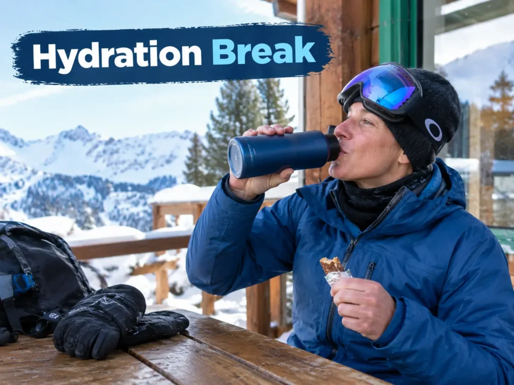 Skier taking a hydration break in cold weather