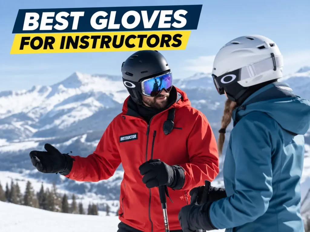 Ski instructor with a student on the mountain — best gloves for ski instructors
